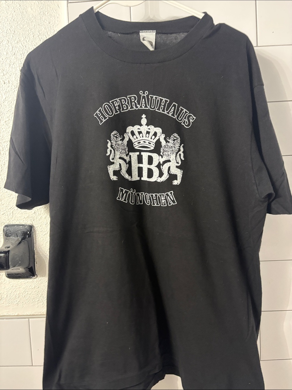 Hofbrauhaus Munchen Black and White Tee with Crest.